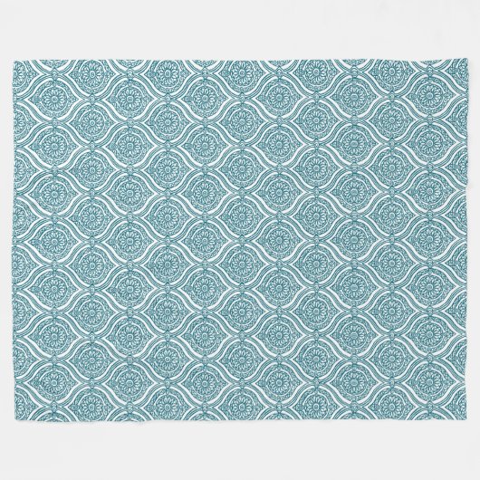 Chic Ethnic Ogee Pattern in Blauwgroen op White Fleece Deken (Voorkant (Horizontaal))