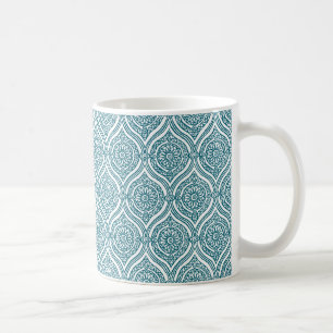 Chic Ethnic Ogee Pattern in Blauwgroen op White Koffiemok