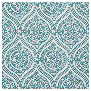 Chic Ethnic Ogee Pattern in Blauwgroen op White Stof