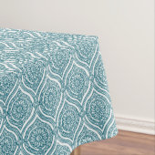 Chic Ethnic Ogee Pattern in Blauwgroen op White Tafelkleed (Voorbeeld)