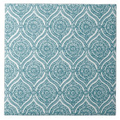 Chic Ethnic Ogee Pattern in Blauwgroen op White Tegeltje (Voorkant)