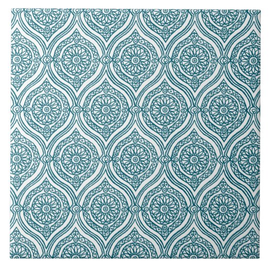 Chic Ethnic Ogee Pattern in Blauwgroen op White Tegeltje (Voorkant)