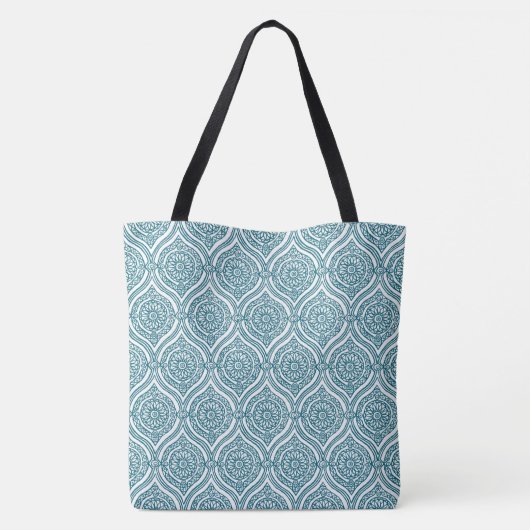 Chic Ethnic Ogee Pattern in Blauwgroen op White Tote Bag (Achterkant)