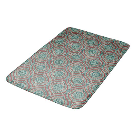 Chic Ethnic Ogee Pattern in Maroon, Blauwgroen en  Badmat (Gekanteld)