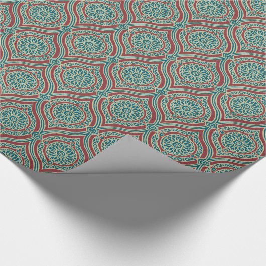 Chic Ethnic Ogee Pattern in Maroon, Blauwgroen en  Cadeaupapier (Hoek)