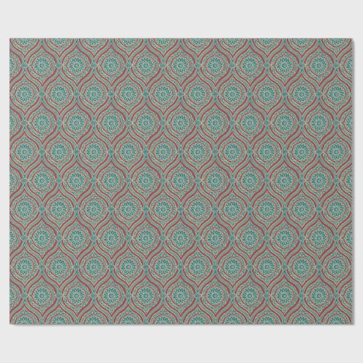 Chic Ethnic Ogee Pattern in Maroon, Blauwgroen en  Cadeaupapier (Vlak)