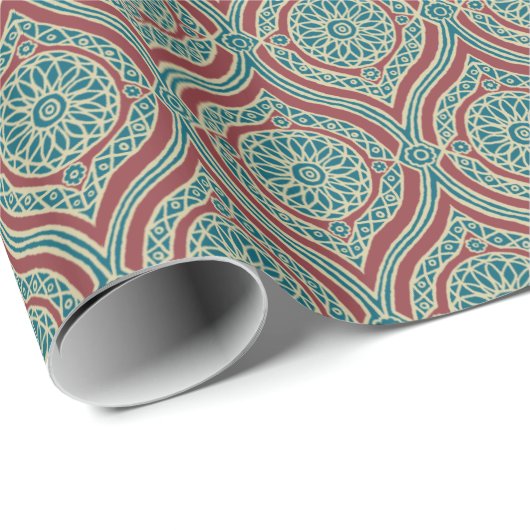 Chic Ethnic Ogee Pattern in Maroon, Blauwgroen en  Cadeaupapier (Rol Hoek)