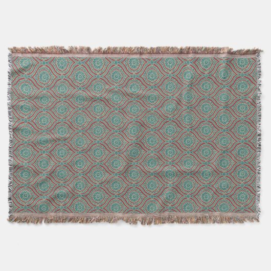 Chic Ethnic Ogee Pattern in Maroon, Blauwgroen en  Deken (Voorkant)