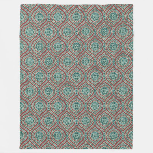 Chic Ethnic Ogee Pattern in Maroon, Blauwgroen en  Fleece Deken (Voorkant)