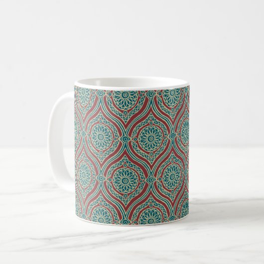 Chic Ethnic Ogee Pattern in Maroon, Blauwgroen en  Koffiemok (Voorkant links)