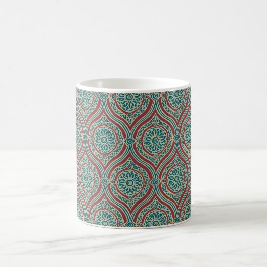 Chic Ethnic Ogee Pattern in Maroon, Blauwgroen en  Koffiemok (Center)