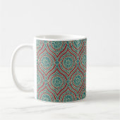 Chic Ethnic Ogee Pattern in Maroon, Blauwgroen en  Koffiemok (Links)