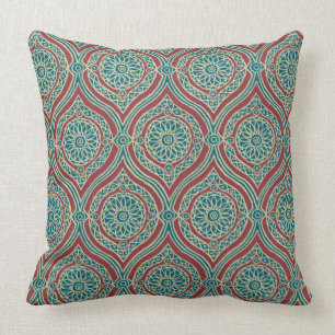 Chic Ethnic Ogee Pattern in Maroon, Blauwgroen en  Kussen