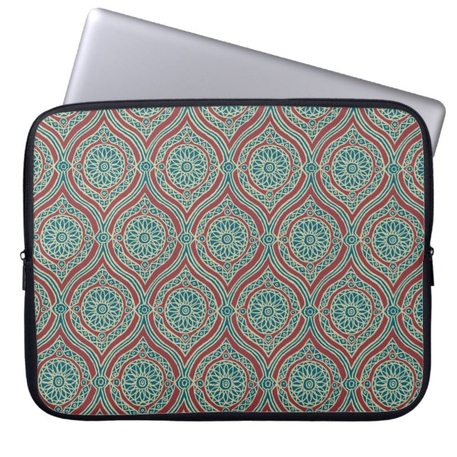 Chic Ethnic Ogee Pattern in Maroon, Blauwgroen en  Laptop Sleeve (Voorkant)
