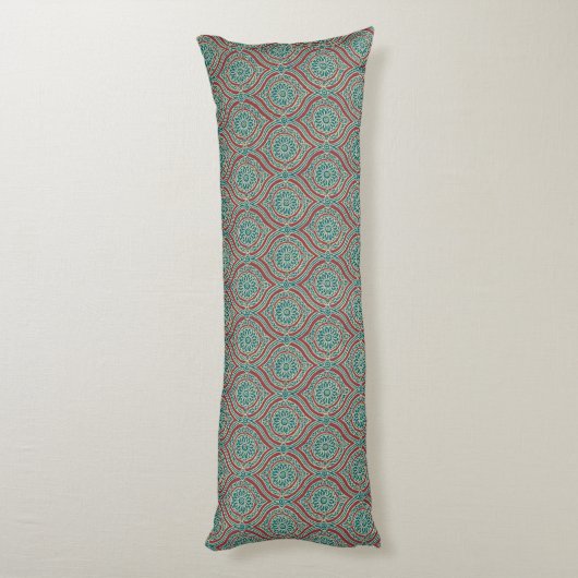 Chic Ethnic Ogee Pattern in Maroon, Blauwgroen en  Lichaamskussen (Achterkant (Verticaal))