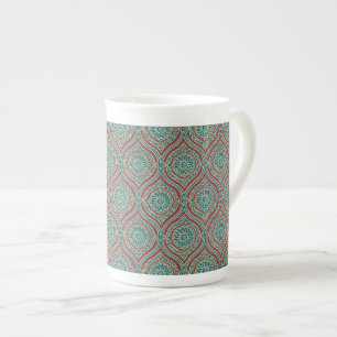 Chic Ethnic Ogee Pattern in Maroon, Blauwgroen en  Porselein Kop