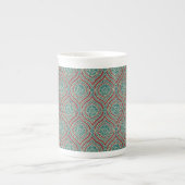Chic Ethnic Ogee Pattern in Maroon, Blauwgroen en  Porselein Kop (Voorkant)