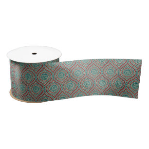 Chic Ethnic Ogee Pattern in Maroon, Blauwgroen en  Satijnen Lint