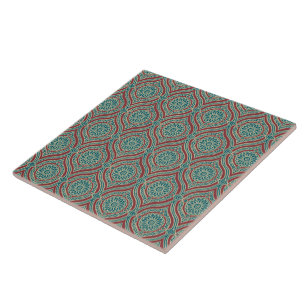 Chic Ethnic Ogee Pattern in Maroon, Blauwgroen en  Tegeltje