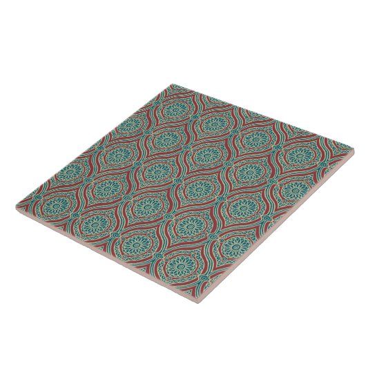 Chic Ethnic Ogee Pattern in Maroon, Blauwgroen en  Tegeltje (Zijkant)