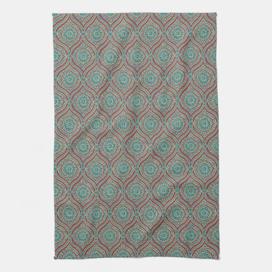 Chic Ethnic Ogee Pattern in Maroon, Blauwgroen en Theedoek (Verticaal)