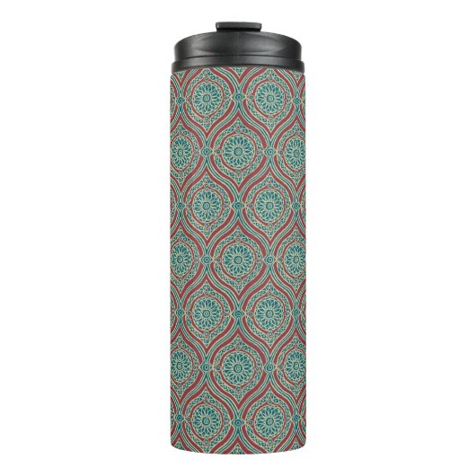 Chic Ethnic Ogee Pattern in Maroon, Blauwgroen en  Thermosbeker (Voorkant)