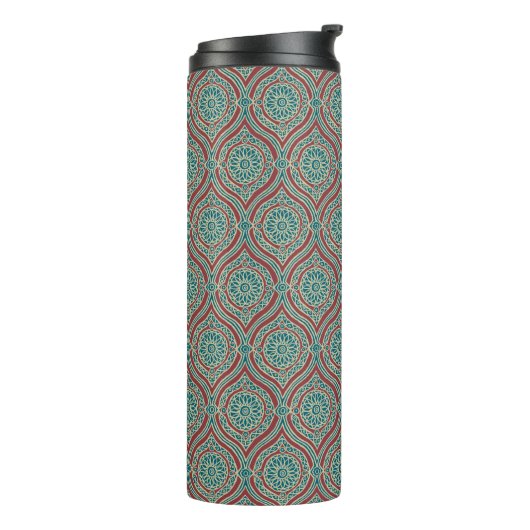 Chic Ethnic Ogee Pattern in Maroon, Blauwgroen en  Thermosbeker (Gedraaid links)