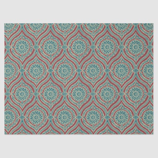 Chic Ethnic Ogee Pattern in Maroon, Blauwgroen en Tissuepapier (Voorkant)