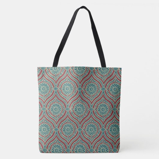 Chic Ethnic Ogee Pattern in Maroon, Blauwgroen en  Tote Bag (Voorkant)
