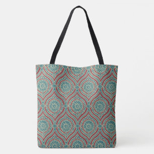 Chic Ethnic Ogee Pattern in Maroon, Blauwgroen en Tote Bag