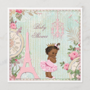 Chic Ethnic Paris Princess in Tutu Baby shower Kaart