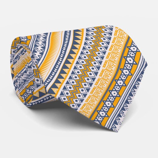 Chic Ethnic Tribal Pattern Saffron Navy Blue Stropdas (Opgerold)