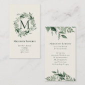 Chic Eucalyptus Fern Monogram met Creamy Ecru Visitekaartje (Voorkant / Achterkant)