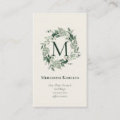 Chic Eucalyptus Fern Monogram met Creamy Ecru Visitekaartje (Voorkant)