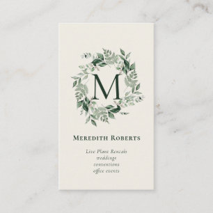 Chic Eucalyptus Fern Monogram met Creamy Ecru Visitekaartje