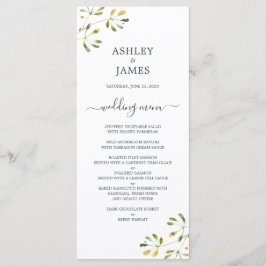 Chic Eucalyptus Foliage Dark Blue Script Weduwen Menu
