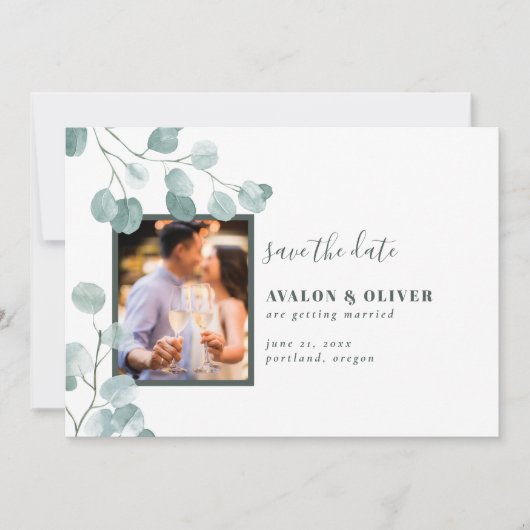 Chic Eucalyptus foto Save The Date (Voorkant)