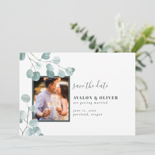 Chic Eucalyptus foto Save The Date (Staand voorkant)