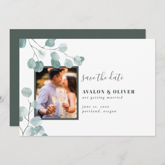 Chic Eucalyptus foto Save The Date (Voorkant / Achterkant)