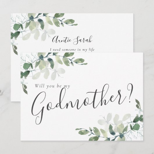 Chic Eucalyptus Godmoeder Voorstel Kaart (Voorkant / Achterkant)
