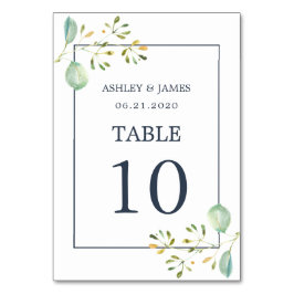 Chic Eucalyptus Green Navy Blue Botanical Wedding Kaart