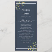 Chic Eucalyptus Green Navy Blue Botanical Wedding Menu (Voorkant)