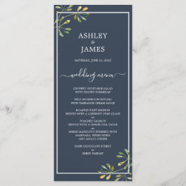 Chic Eucalyptus Green Navy Blue Botanical Wedding Menu