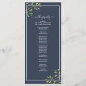 Chic Eucalyptus Green Navy Blue Botanical Wedding Programmakaart (Achterkant)