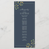 Chic Eucalyptus Green Navy Blue Botanical Wedding Programmakaart (Achterkant)