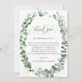 Chic Eucalyptus Greenery Baby shower Birthday Bedankkaart