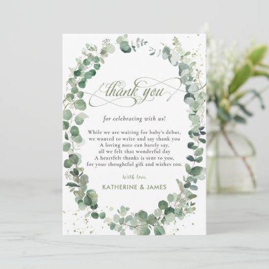 Chic Eucalyptus Greenery Baby shower Birthday  Bedankkaart (Staand voorkant)