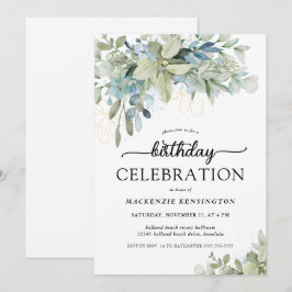Chic Eucalyptus Greenery Birthday Celebration Kaart
