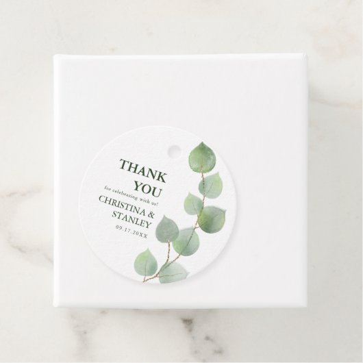 Chic Eucalyptus Greenery & Gold Hartelijk dank Bedankjes Labels (In situ)