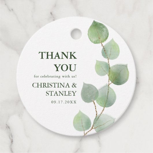 Chic Eucalyptus Greenery & Gold Hartelijk dank Bedankjes Labels (Voorkant)